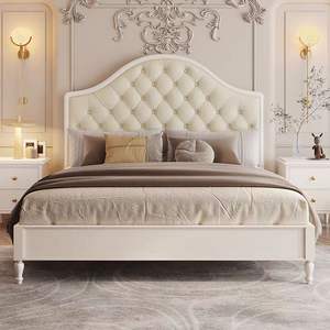 Europeo francese retrò letto in legno massello parigi doppio <span class=keywords><strong>1</strong></span>.8m semplice camera da letto antica morbida borsa con letto tappezzeria di stoccaggio della metà del secolo - Product Image 5