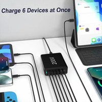 Penjualan Terbaik 200W GaN pengisi daya 6-Port USB C pengisi daya dinding stasiun pengisian cepat untuk iPhone untuk Samsung Xiaomi PD Output 100W 3