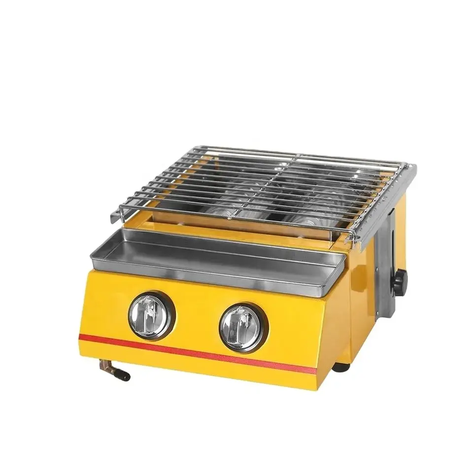 Hot Koop Restaurant Indoor Gas Grills Verstelbare 4 Brander Glazen Deksel Propaan Bbq Grill Machine