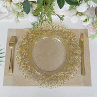 Platos Base Decorativos de Plástico con Borde de Encaje Dorado al por Mayor para Bodas, Banquetes, Eventos y Fiestas
