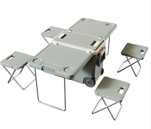 Biểu Tượng Tùy Chỉnh Xách Tay Gấp Hielera Portatil Ngoài Trời Băng Cách Điện Cắm Trại Ngực Mát Hộp Với Bảng Và Ghế Bánh Xe - Product Image 1