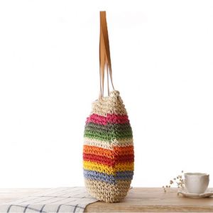 Wholesale New Rainbow Clashing Stripes Women's Shoulder Bag Beach Paper Woven Straw Bag - Product Image 2