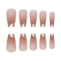 Inclque French Style ABS Nail Armor Nude White Removable Press On Nail Patch with Gold Matching Tool for Finger Application