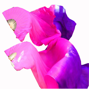 Màu xanh lá cây nhuộm hiển thị Fuchsia & màu tím múa bụng hiệu suất tre người hâm mộ với vải Mạng Che Mặt - Product Image 2