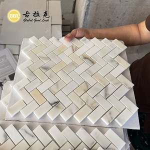 GGL Pedra Calacatta Ouro Herringbone Telhas Mosaico 10mm Espessura para Sala Banheiro Quarto Hall Decoração Interior Da Parede - Product Image 6