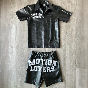 Giacche da <span class=keywords><strong>uomo</strong></span> personalizzate giacca <span class=keywords><strong>Bomber</strong></span> di alta qualità con Zip a maniche corte giacca di pelle e pantaloncini da <span class=keywords><strong>uomo</strong></span> in pelle Set corto - Product Image 1