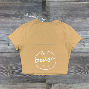 Vente <span class=keywords><strong>en</strong></span> gros de t-shirts courts d'été de haute qualité pour femme t-shirts personnalisés unis col <span class=keywords><strong>rond</strong></span> couleur assortie élastique couleur rétro - Product Image 2