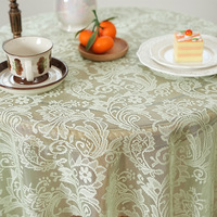Nappe de table oblongue en dentelle florale vert sauge, style shabby chic, brodée, petite nappe en dentelle vintage pour mariage