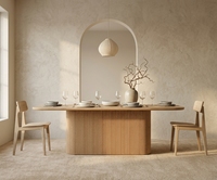 Table à manger en bois de chêne clair de luxe nordique avec base côtelée, table de cuisine contemporaine Wabi-Sabi, base à colonnes cannelées