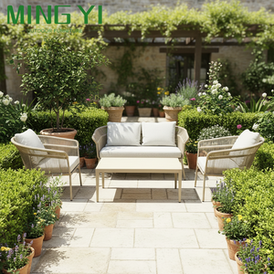 Ensembles de meubles de luxe en aluminium pour patio et jardin, 4 pièces, en rotin, avec coussins en tissu imperméable - Product Image 3