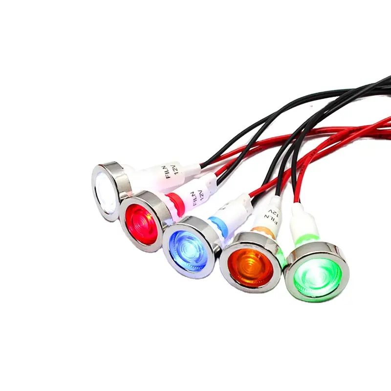 FILN 10MM panel Indicator Lights wire leading Red Yellow Green White Orange 3V 6V 12V 24V Waterproof IP66