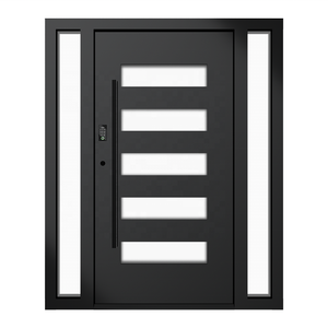 Porte d'entrée double pivotante moderne en aluminium, panneau en verre fumé, porte de sécurité principale de villa avec serrure numérique intelligente - Product Image 5