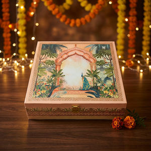 Caja de Resina Hecha a Mano, Serie de Cajas de Almacenamiento de Resina Pintadas a Mano de 12x12 Pulgadas, Diseño Floral Tradicional, Decoración Artística para el Hogar, Terciopelo - Product Image 1