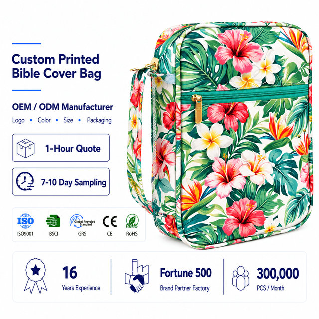 Custom Floral Bible Cover Bag Christian Bible Carrying Case Organizer with Zipper Pocket Portable Bible Study Bag