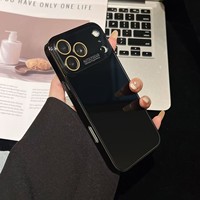 Coque de téléphone rose brillante pour iPhone 18 Pro Max, protection intégrale de l'objectif triple caméra, coque antichoc en verre bleu