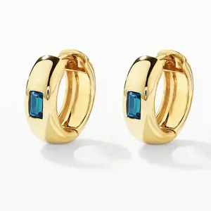 Best Selling 18k Gold Plated Blue Topaz Baguette Curve Huggies Hoops Earrings Women