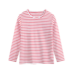 T-shirt con Design a <span class=keywords><strong>righe</strong></span> all'ingrosso da uomo oversize a manica lunga rossa a <span class=keywords><strong>righe</strong></span> <span class=keywords><strong>bianche</strong></span> t-shirt con Logo stampato ricamato - Product Image 1