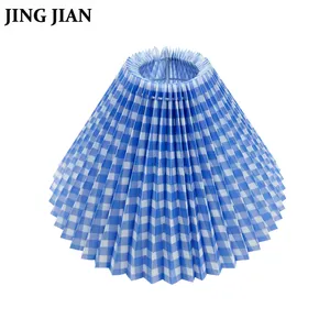 Custom Plaid Lamp Shade Blue Night Lamp Standing Lamp Decorative Pvc Pleated Fabric Lampshade