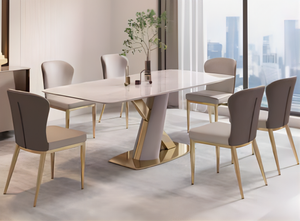 Ensemble de table et de chaises de salle à manger rectangulaire en marbre de luxe moderne, 4, 6, 8 places, meubles de salon en métal, designs classiques - Product Image 4