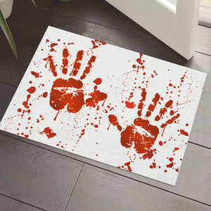 Alfombra de puerta rectangular de terciopelo cristalino con estampado de huellas de sangre de Halloween, resistente a las manchas, antideslizante, para el hogar, de fibra de poliéster - Product Image 2