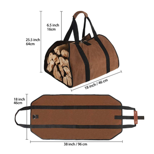 Grand sac de transport de bûches en toile Sac fourre-tout en bois de chauffage ciré robuste pour les poêles à bois d'intérieur Sac de rangement en bois pour le <span class=keywords><strong>camping</strong></span> en plein air - Product Image 2