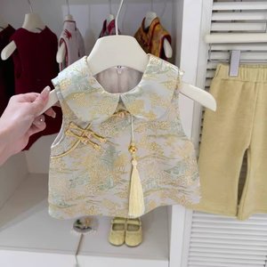 Tongxingyuan Girls Chinese Style Vest Top And Flared <b>Pants</b> Set Thick Cotton Winter Two Piece Outfit - Product Image 3