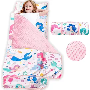 베개와 담요가있는 유아 낮잠 매트, 초대형 압연 낮잠 매트, 유치원 여행 캠핑
