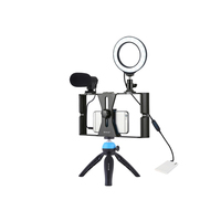 PULUZ Rig Video Ponsel Pintar Siaran Langsung Vlogging 5 In 1 dengan Tripod Mikrofon Lampu Cincin dan Peralatan Siaran Langsung Lainnya
