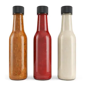 150ml 250ml 5oz Günstige klare leere Woozy Spice Dressing Chili Tisch Glas Salat Hot Sauce Flasche mit Leak Proof Black Cap