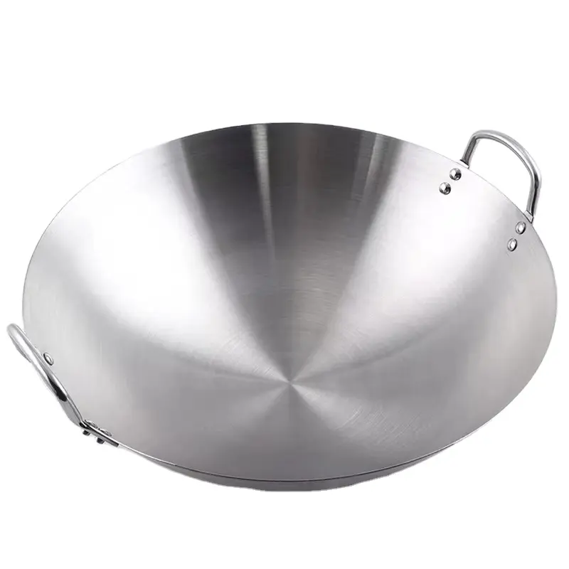 Wholesale Stainless Steel Wok Induction Cooking Wok 26-100cm with Two Handle Fry Pan Chinese Wok Pan