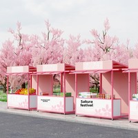 Kiosque mobile carré HLX sur roues, amovible, personnalisé, pour exposition extérieure, stand commercial, chariot alimentaire pour marché, festival, événements