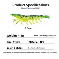 Vente en gros de leurres souples bioniques, gros leurres artificiels en forme de crevettes, 9,5 cm/4,8 g, leurres multi-sections en forme de crevettes pour la pêche en mer et en bateau