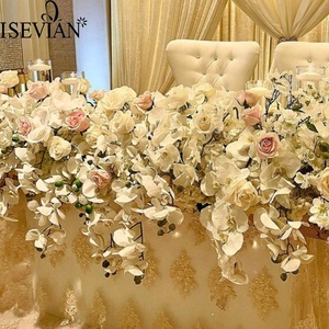 Decorazione di centrotavola per matrimoni runner da tavola con fiori di rosa e orchidea artificiali bianchi e <span class=keywords><strong>crema</strong></span> - Product Image 5