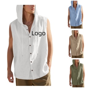 Chaleco Casual de Verano para Hombre, Personalizado al por Mayor, sin Mangas, con Capucha, de <span class=keywords><strong>Lino</strong></span>, de <span class=keywords><strong>Color</strong></span> Sólido, Transpirable - Product Image 1