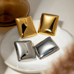 Pendientes Geométricos de Acero Inoxidable con Baño de Oro de 18k, Joyería de Moda Rectangular al por Mayor - Product Image 2