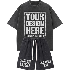 <b>Pink</b> Washed <b>Men's</b> Summer T-<b>Shirt</b> and Shorts Set Custom Print Casual Two-Piece Streetwear 100% Cotton - Product Image 2