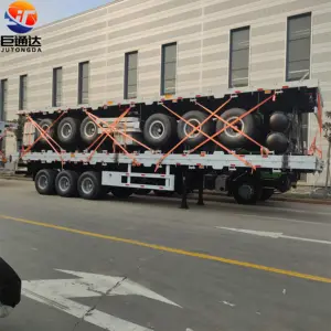 High Quality Flatbed Truck Trailer Heavy Cargo Transport 40FT Container Tri Axle Flat Bed Semi Trailer For Sale Made In China