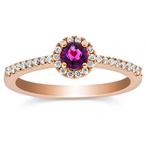 Anillo de Compromiso Clásico con Halo de Diamantes y Amatista Natural Exquisita, Oro Amarillo de 10/14/18K, Venta al por Mayor - Product Image 1