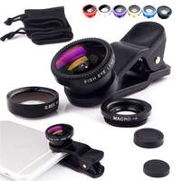 3 en 1 Kit d'objectif pour appareil photo de téléphone portable Objectif grand angle Macro Fisheye Universel pour téléphones intelligents