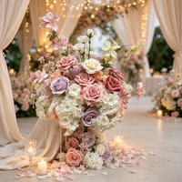 Centre de table floral artificiel pour mariage, rose poudré et violet clair, arrangement de fleurs en soie pour cérémonie et décoration de banquet