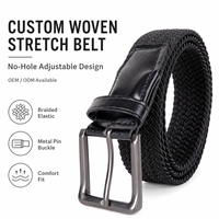 Ceinture élastique tressée extensible personnalisée avec embout en cuir PU, réglable sans trous, ceinture de golf décontractée pour hommes et femmes