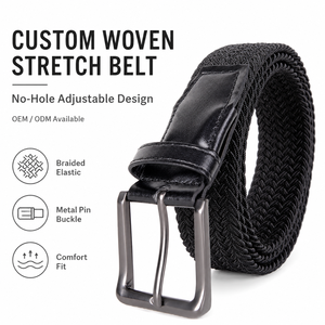 Cinturón Elástico Trenzado Personalizado con Punta de Cuero PU, Ajustable, Sin Agujeros, Cinturón Casual de Golf para Hombre y <span class=keywords><strong>Mujer</strong></span> - Product Image 1