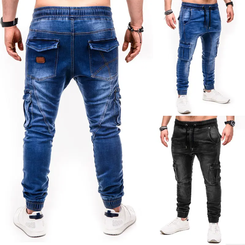 Fashionable biker ripped skinny 100% cotton clothing men's high jeans
