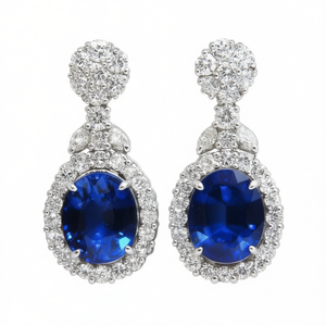 Orecchini Pendenti di Lusso con Gemma Blu, Placcati in Rodio con Accento di Diamante Ovale, Gioielli da Festa per Donne - Product Image 1