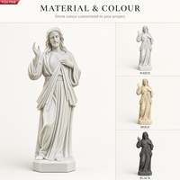 YOUFINE Estatua de Jesús de Mármol Blanco Tallada a Mano, Pose de la Divina Misericordia con Rayos de Corazón para Jardín de Iglesia