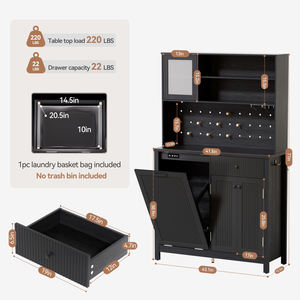 خزانة بوفيه لغرفة المعيشة مع محطة شحن ورفوف، خزانة بوفيه مع حاوية للنفايات ورف لزجاجات النبيذ - Product Image 5