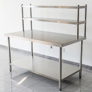Plan de travail robuste en acier inoxydable à <span class=keywords><strong>double</strong></span> couche avec étagères à <span class=keywords><strong>double</strong></span> couche - Haute capacité de charge pour la préparation, les outils et l'atelier - Product Image 5