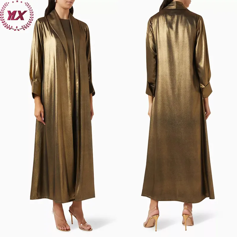 New Kaftan Islamic Clothing Satin Ethnic Abaya Girls Long Maxi Two Pieces Abaya For Muslim Women