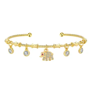 Gelang gelang manset halus untuk wanita hadiah perhiasan, warna emas logam kuningan gajah batu CZ gelang bandul
