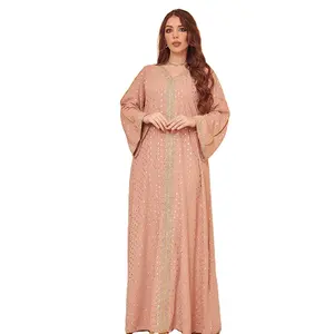 LYZAB146 Pakaian Wanita Timur Tengah Murah Musim Gugur Baru Bronzing Dubai Ball Gown Gaun Sifon Muslim
